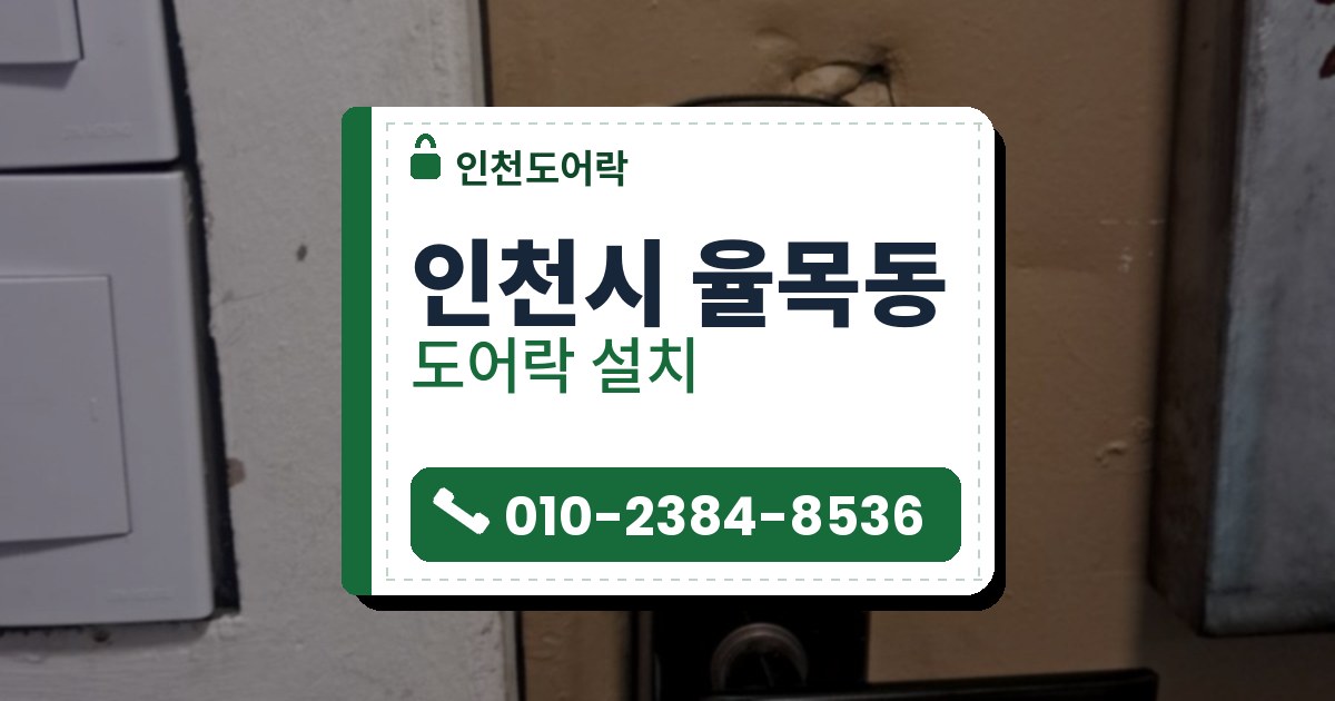인천시 율목동 출장 — 갈색 문에 단 검은 레버형 도어락과 왼쪽 벽의 전등 스위치 두 개